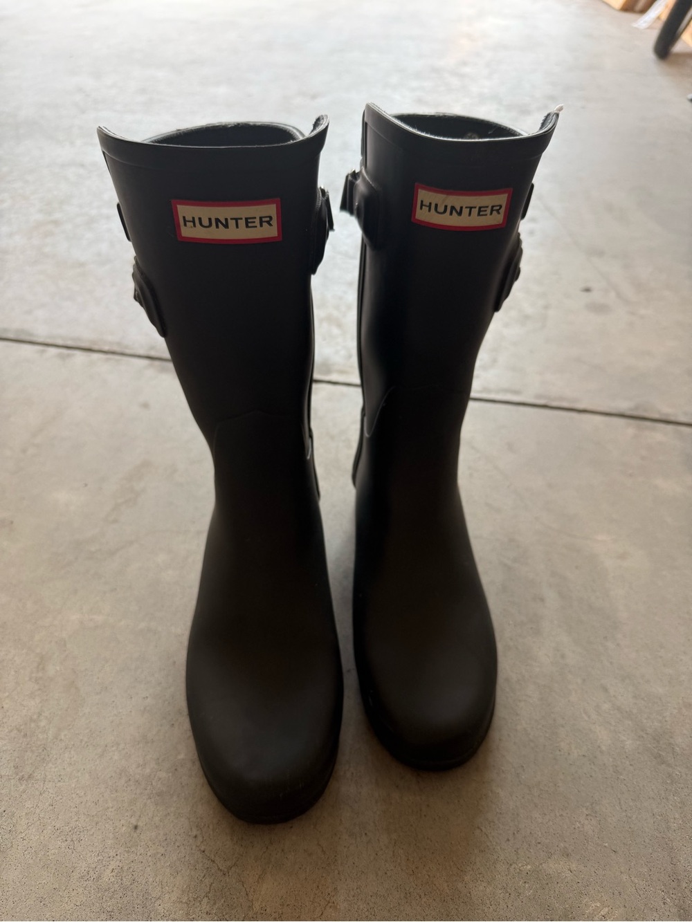 Hunter Black Rain Boots with Red Logo Trim
